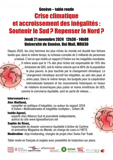 Table ronde « Crise climatique et accroissement des inégalités : soutenir le Sud / repenser le Nord ? »