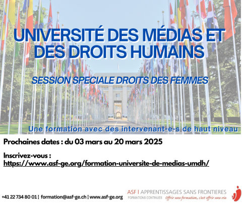 Université des Médias et des Droits Humains  Prochaines sessions spéciales « Droits des femmes » :